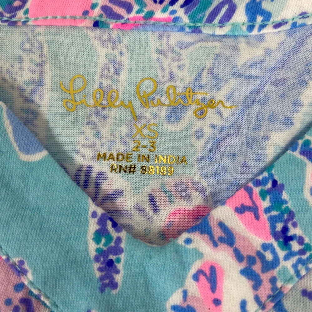 Lilly Pulitzer Girl XS 2/3 Mini Lorina Dress Blue Ibiza Now You Sea Me Coral NEW